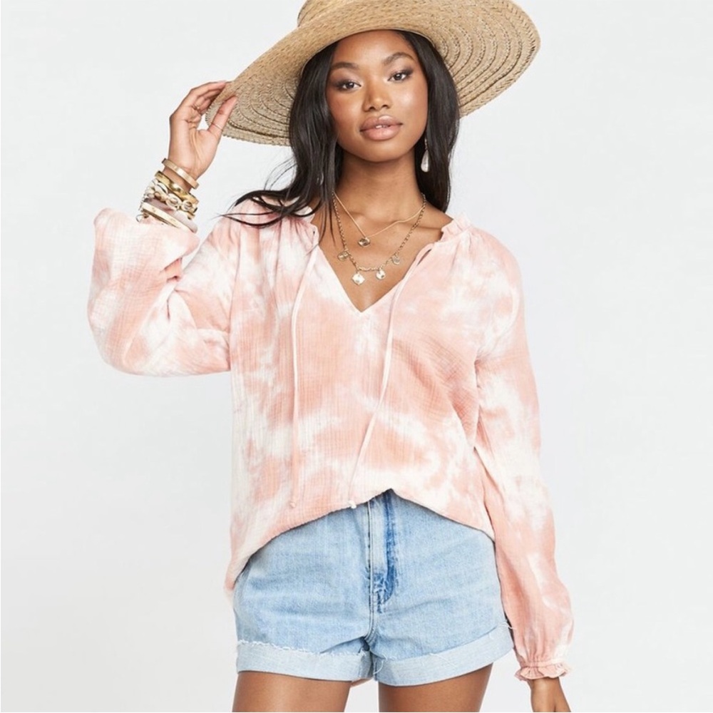 Show Me Your Mumu Charlene tunic top in a pink tie-dye pattern